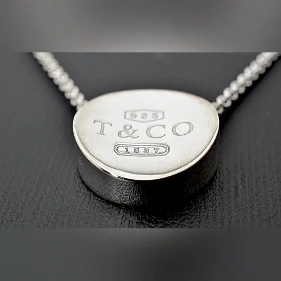 Tiffany & Co. Vintage 925 Silver T & Co. 1837 Concave Round Pendant Necklace - Picture 8 of 12